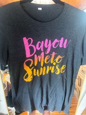 Graphic Tee with Pink and Yellow Sunrise Script